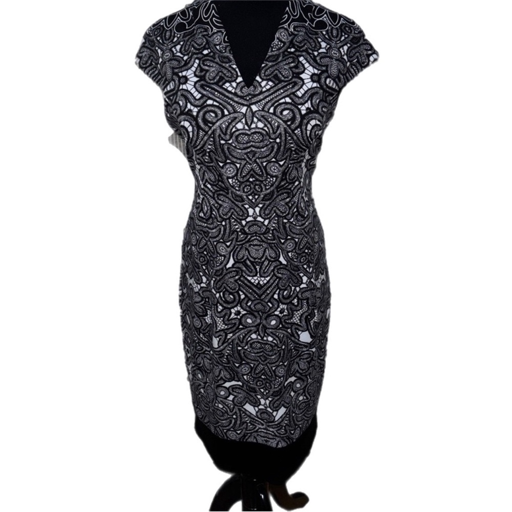 Maggy London Black and Silver Sequin Sheath Dress